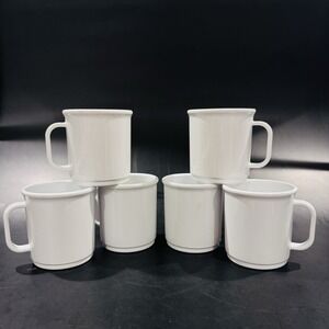 Vintage Rubbermaid #3813 Set Of 6 White Melamine Coffee Cups Mugs